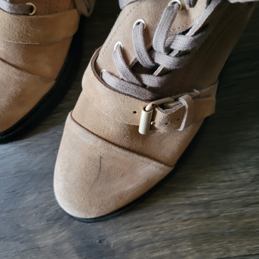 AllSaints Donita COMBAT BOOTS IN DARK SAND SUEDE SIZE 38 - Picture 2 of 5